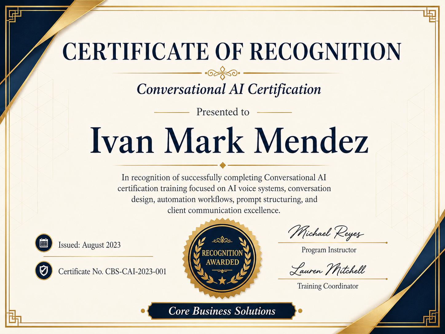 Conversational AI Certification certificate